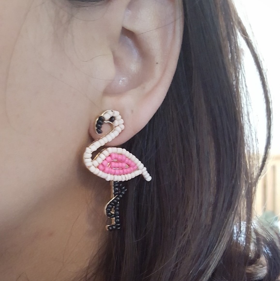 Last pair! Beaded Flamingo earrings - Picture 2 of 7